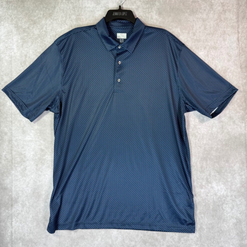 Greg Norman Polo Shirt Men XL Navy Blue Geometric ML75 Play Dry Short Sleeve